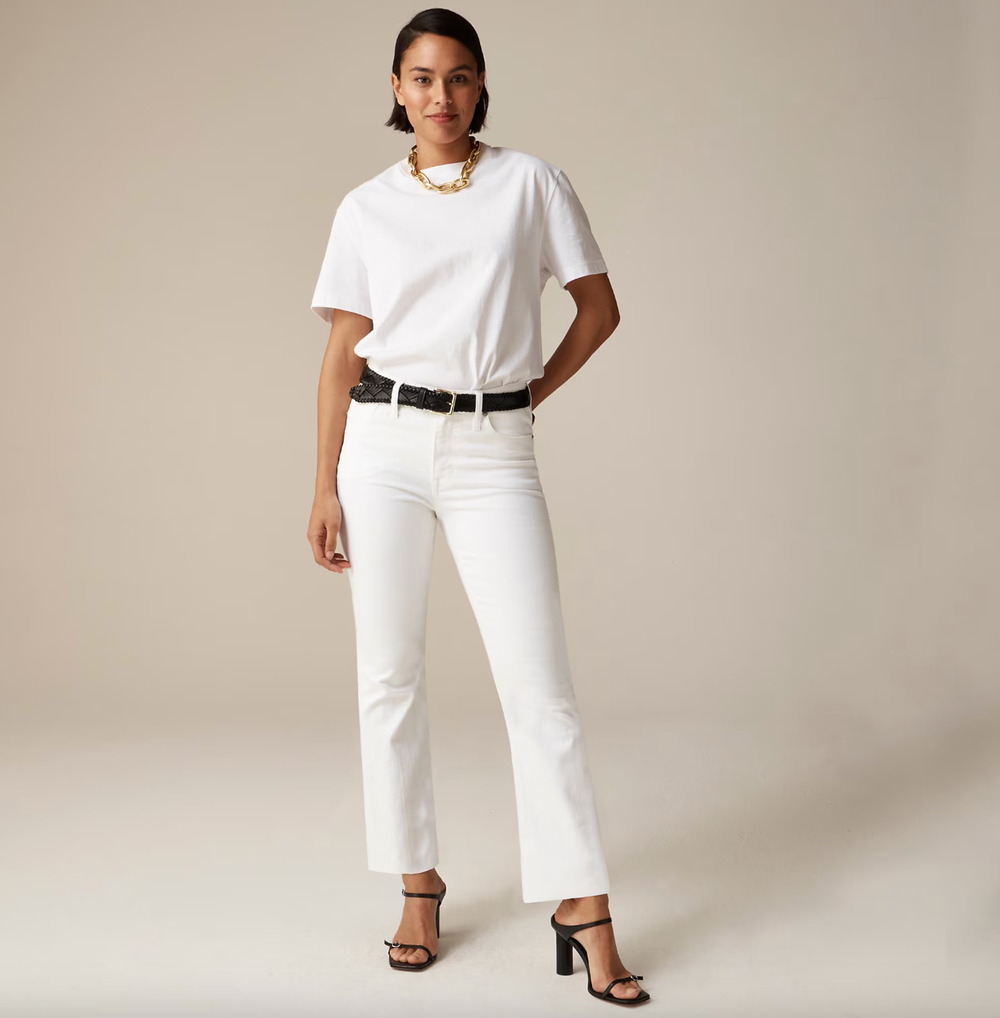 J.Crew 9" Demi Boot Crop Jean White Mid Rise Flare Ankle Raw Hem US 24 NWT